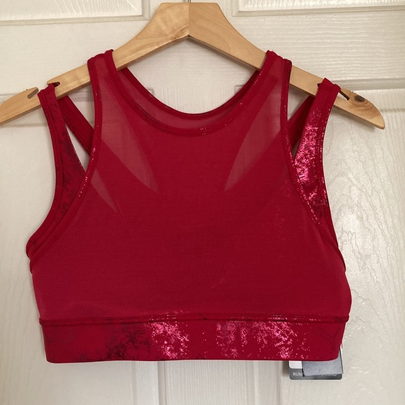 PUMA Fashion Luxe ELLAVATE Athletic Bra Persian Rouge Matte Foil Print Med NWT - Picture 2 of 12